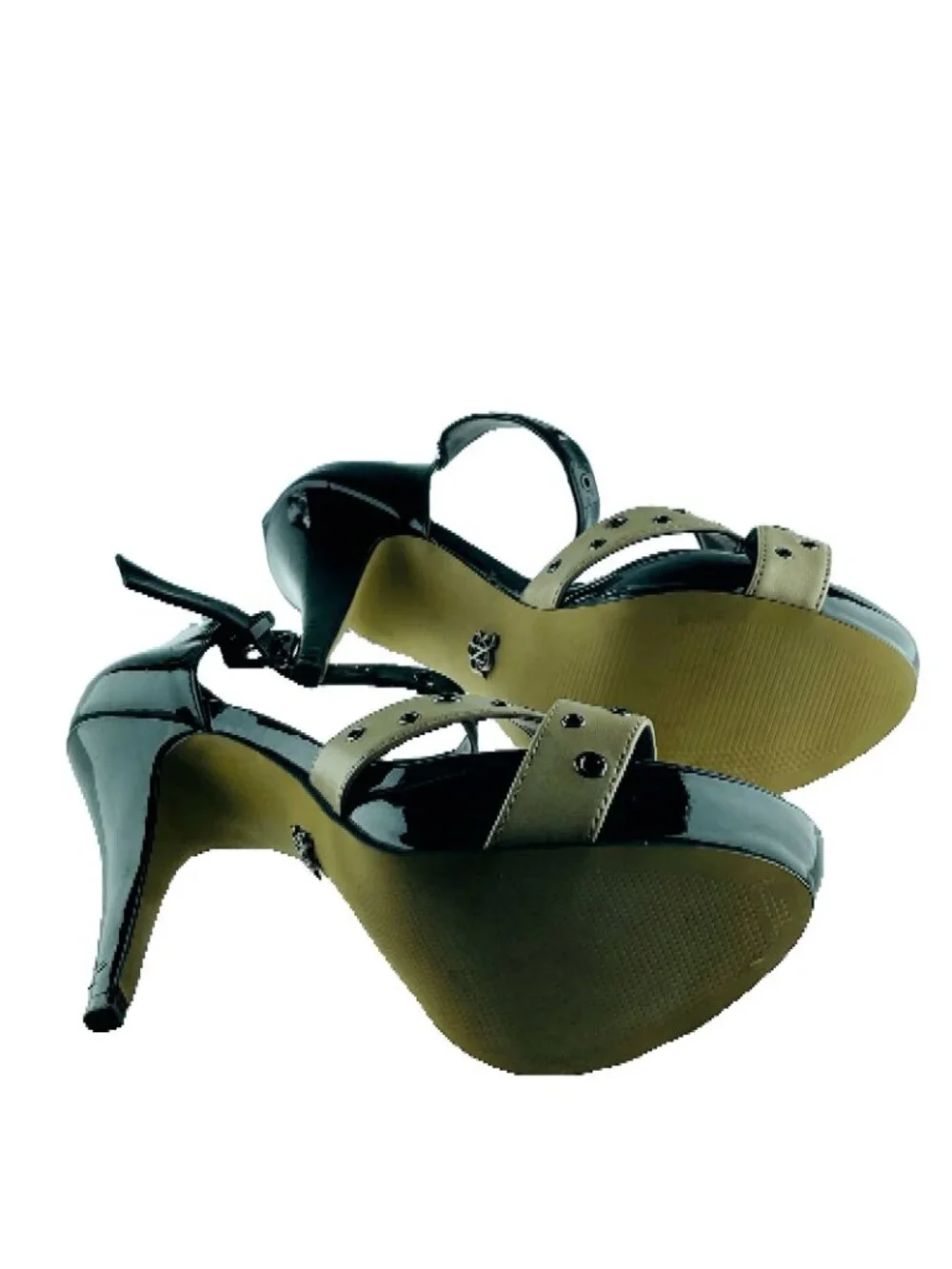 ROCK & REPUBLIC Black & Beige High Heel Studded Sandals Womens Size 8